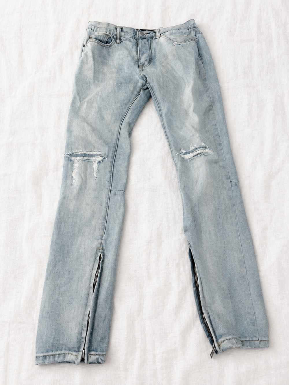 MNML Light Wash Ripped Skinny Jeans Zip Ankle Denim Size 32